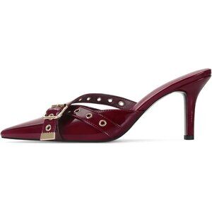 Women's Burgundy Stiletto Pointed Closed Toe Dressy Bow Heel Vintage Heeled Mule